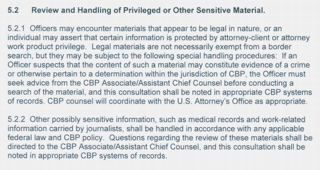 CBP Policy - Review and Handling of Privileged or Other Sensitive Material