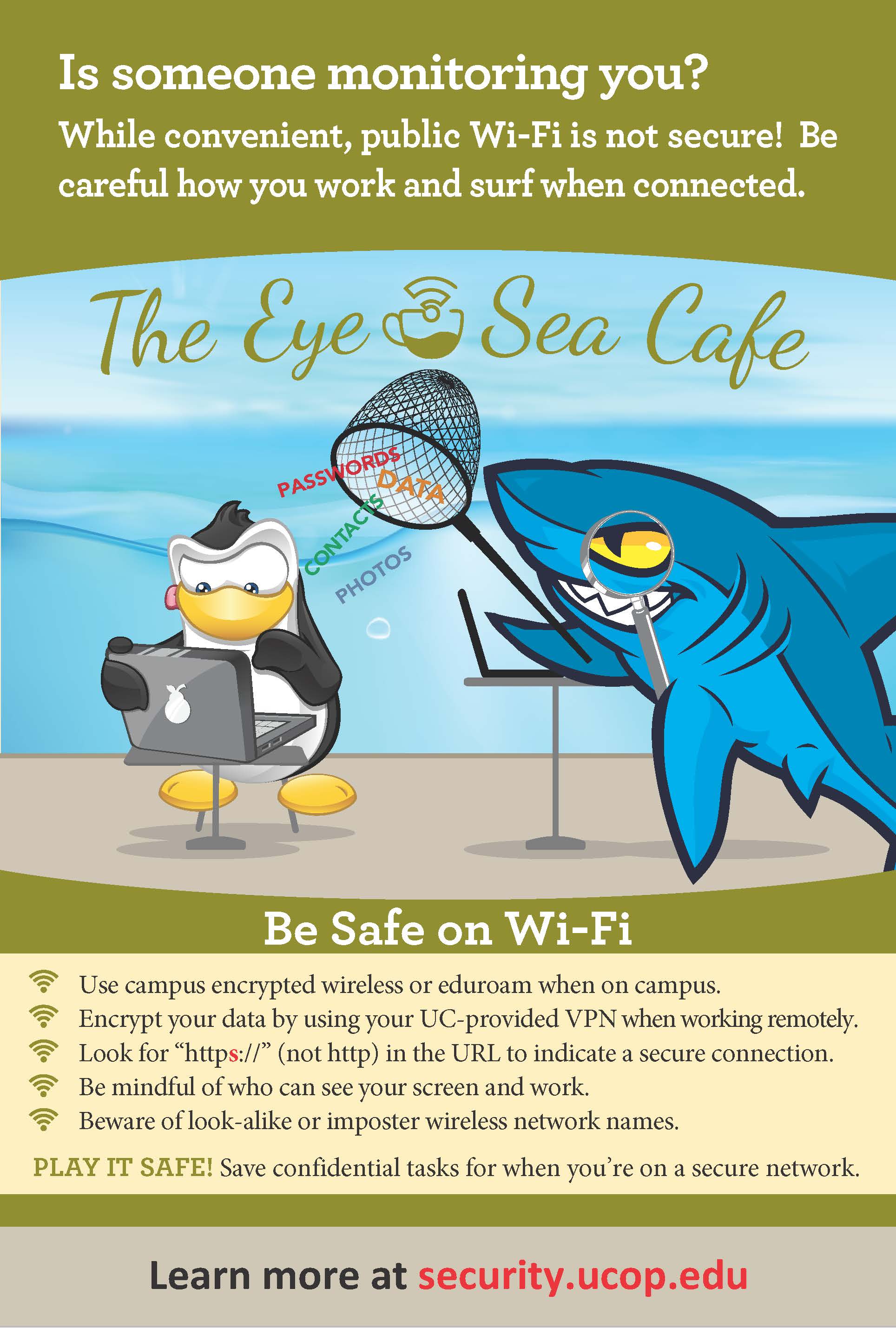 Flyer: Stay safe on Wi-Fi. Click for PDF.